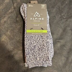 NWT 2 Pair ALPINE WOOL RAGG CREW Hiking Socks mens M 6-9